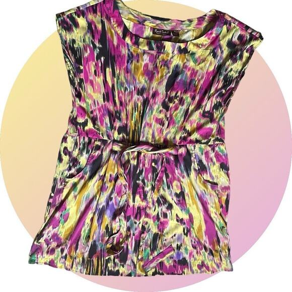Speed Control Tunic Short Mini Dress Women 3X Plus Yellow Pink Watercolor Print - Picture 5 of 9